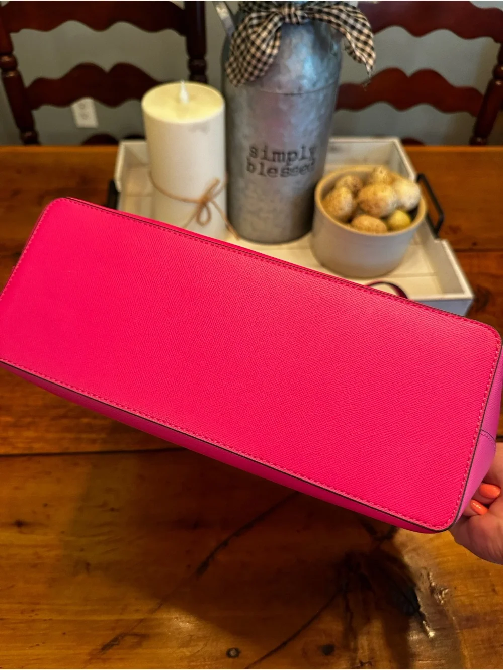 kate spade hot pink leather tote with front pocket